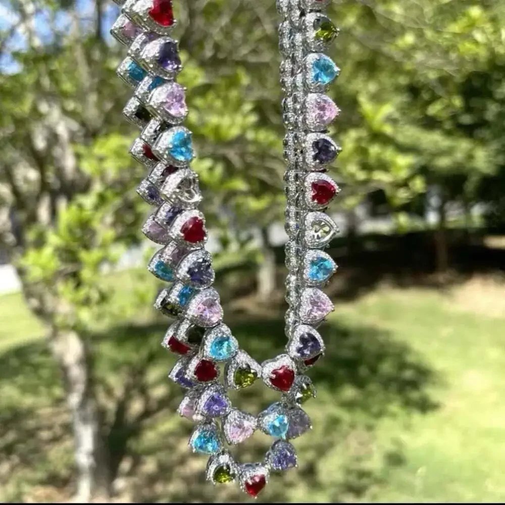 Multicolor Heart-Shaped Gemstone Necklace 16inch